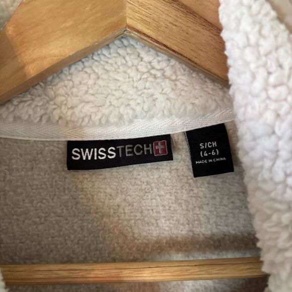 Swiss Tech Womens Full Zip Jacket Sherpa Lined Oatmeal Coat Sz Small - Picture 3 of 7